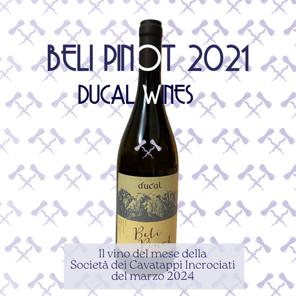 La bottiglia del Beli Pinot 2021 di Ducal, vino del mese n.67 del wine club Società dei Cavatappi Incrociati
